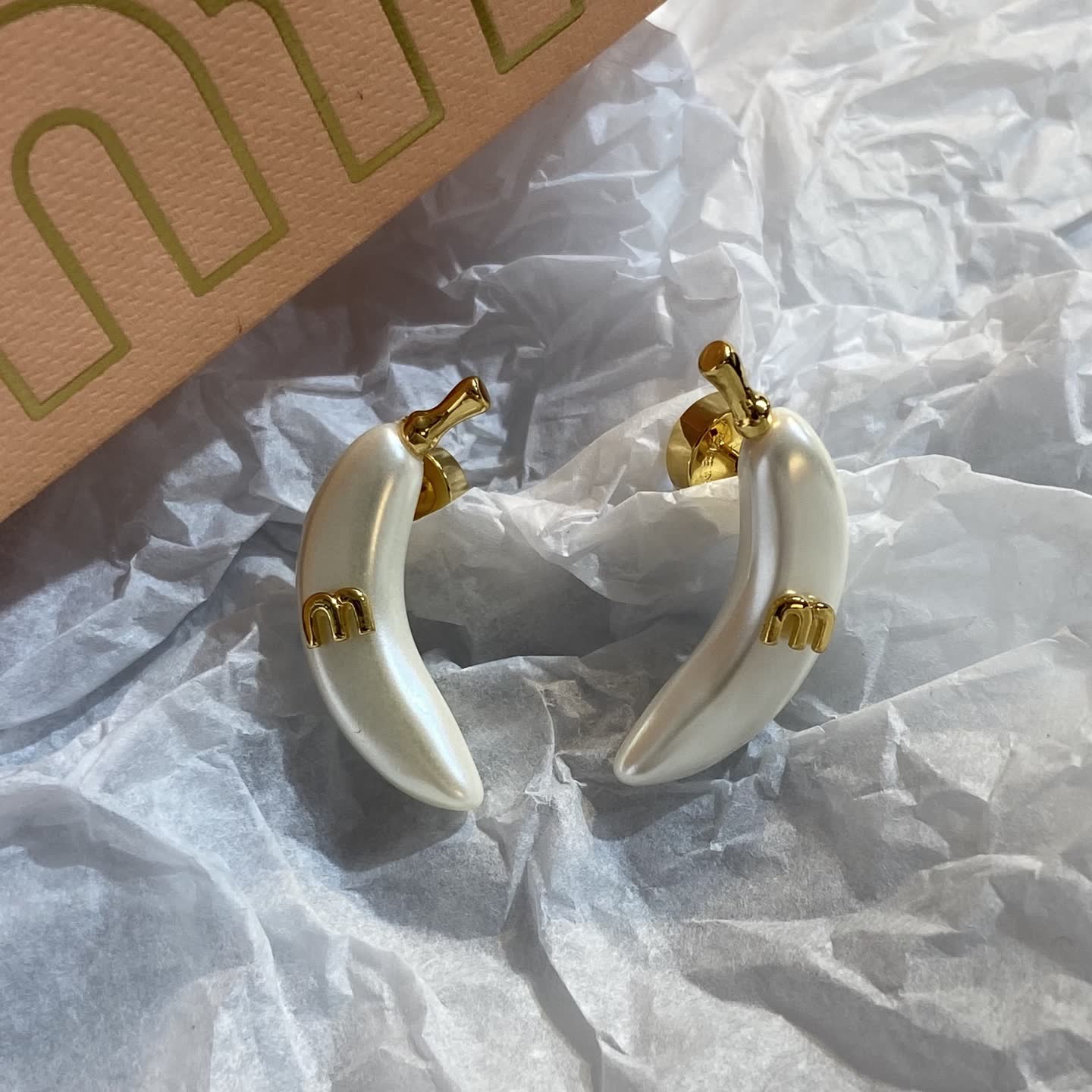 Miu Miu Banana Shaped Pearl Earrings
